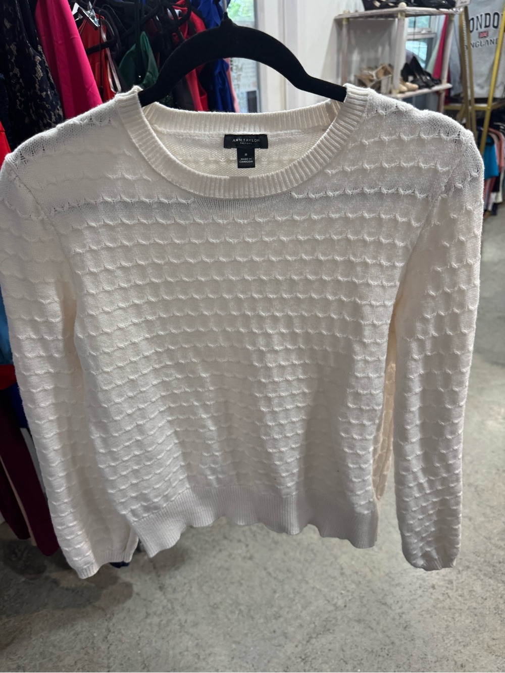 Ann Taylor Ivory Textured Crewneck Sweater
